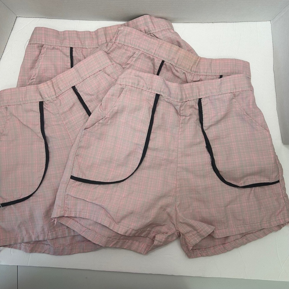 Vintage Plaid Shorts Girls Small Pink Gray High Waist Pockets Trim
